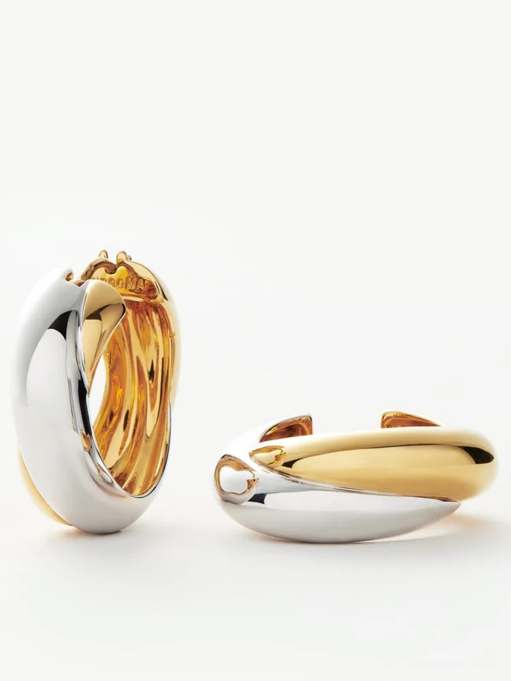 Two-Tone Gold & Silver Curved Hoop Earrings